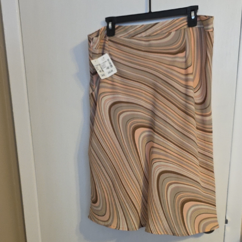 Kasper Tan and Brown Asymmetrical A-line Skirt